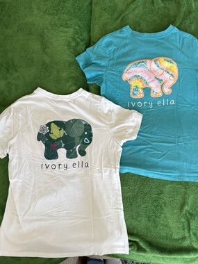 ivory ella Medium Women’s Short-Sleeve Tees - White & Teal